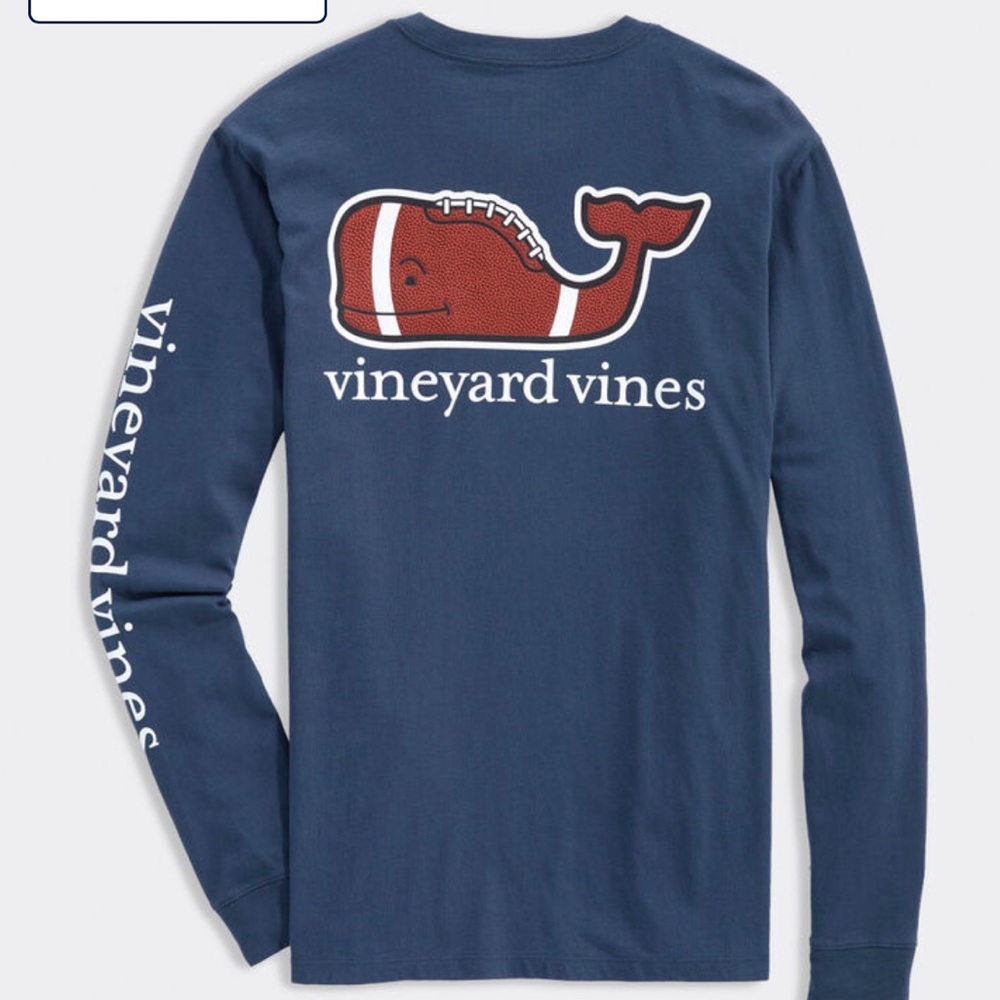 Vineyard Vines blue Football Whale Long-Sleeve Pocket Tee XL(18)